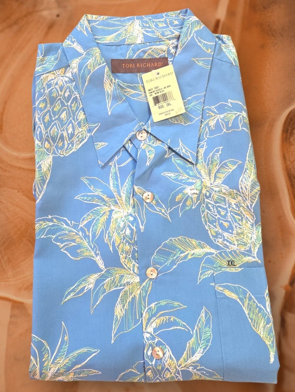 🍍 Tori Richard Men's XXL Blue Pineapple Aloha Hawaiian Shirt Short Sleeve NWT